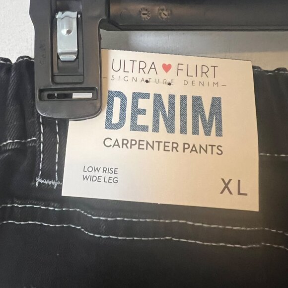 Ultra Flirt Carpenter Jeans Womens XL Black Contrasting Stitch Wide Leg Elastic - Picture 9 of 13